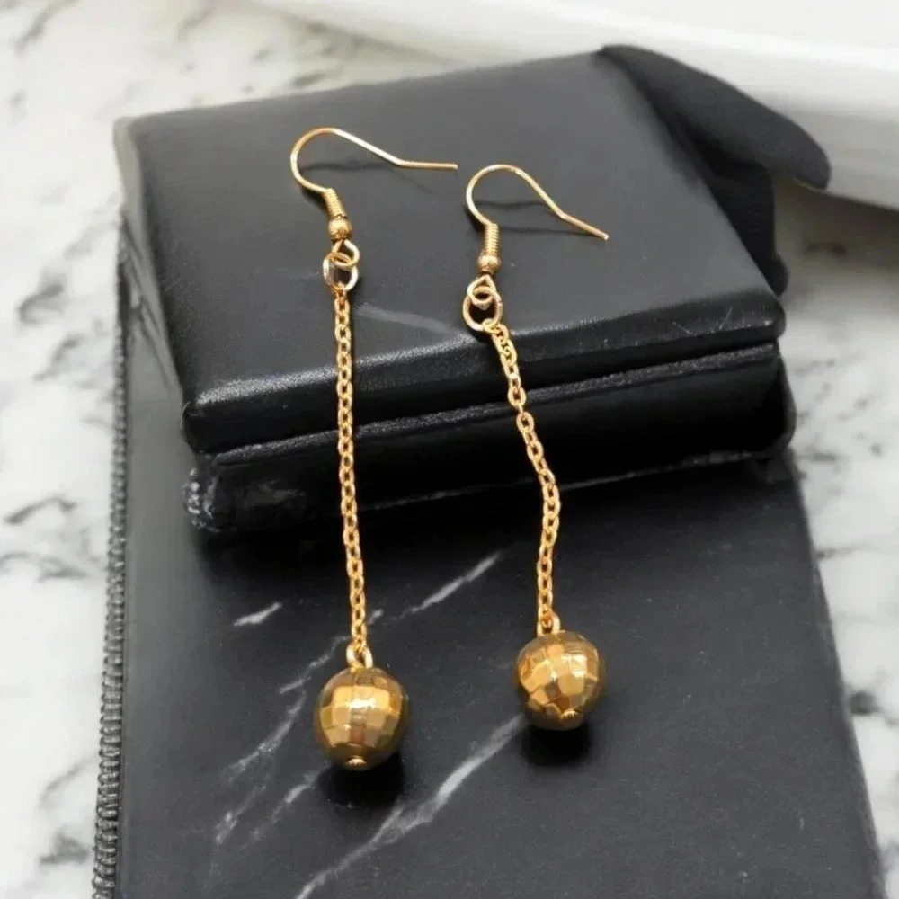 Gold Plated Chain Ball Dangle Earrings